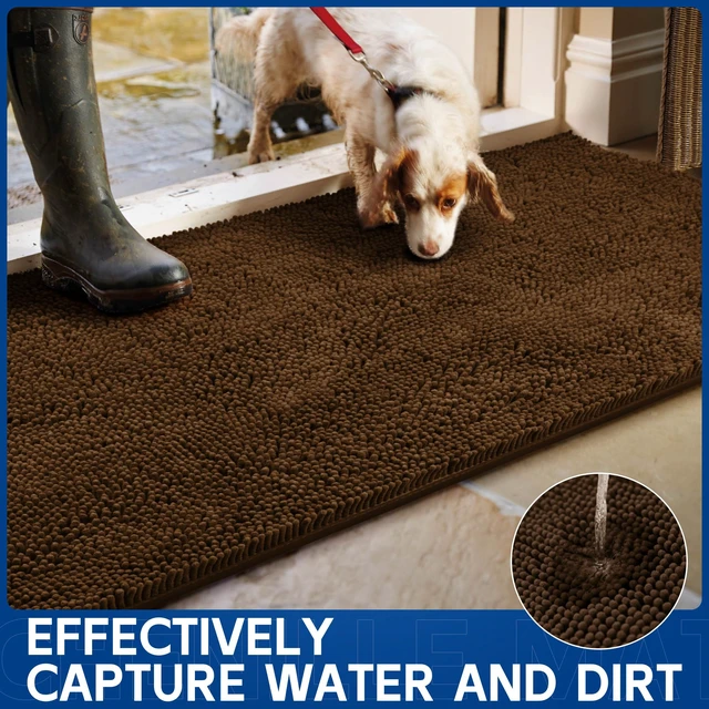Alt view image 2 of 7 - Chenille Absorbent Front Door Mat 72" x 48", Dog Door Mat for Muddy Paws, Trap Dirt Doormat, Mud Mat for Dogs, Washable Non Slip Outdoor Indoor Doormats for Entryway, Brown