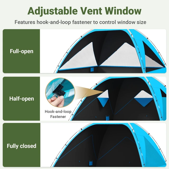 Alt view image 3 of 7 - Beach Tent Sun Shelter Portable, Large 8 Person Sunshade Cabana | Shade Beach Essentials, UPF 50+ UV Protection & Easy Setup, Mesh Windows & Carrying Bag, 118"L × 118"D × 71"H,Black Coating