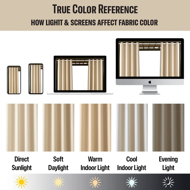 Alt view image 6 of 7 - Outdoor Patio Curtain Waterproof Darkening Thermal Insulated Indoor Curtains for Bedroom, Porch, Living Room, Pergola, Cabana, W105 x L120 Extra Wide Room Divider, Beige, Set of 2 Panels