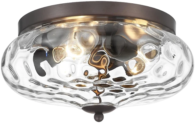 Main image of Oil-Rubbed Bronze Ceiling Light Fixtures, 3-Light Flush Mount Ceiling Light with Water Ripple Glass Shade for Indoor Outdoor Hallway Kitchen Bedroom Porch Schoolhouse