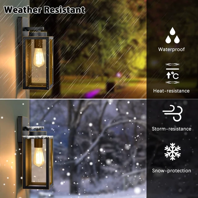Alt view image 2 of 7 - Outdoor Wall Light Fixtures, Porch Lights Black with Gold Trim | Waterproof Metal Construction, Rust-resistant, Quick & Easy Installation, Clear Glass Shades & Standard E26 Socket