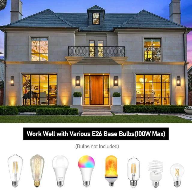 Alt view image 3 of 7 - Outdoor Wall Light Fixtures, Porch Lights Black with Gold Trim | Waterproof Metal Construction, Rust-resistant, Quick & Easy Installation, Clear Glass Shades & Standard E26 Socket