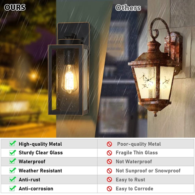 Alt view image 4 of 7 - Outdoor Wall Light Fixtures, Porch Lights Black with Gold Trim | Waterproof Metal Construction, Rust-resistant, Quick & Easy Installation, Clear Glass Shades & Standard E26 Socket