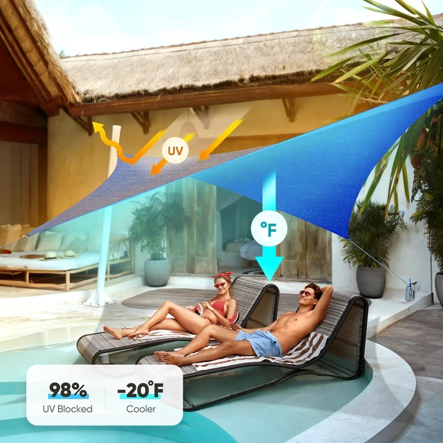 Alt view image 4 of 7 - Sun Shade Sail for Patio w/Hardware Kit 185GSM 20x20ft Blue | Square Outdoor Sunshades UV Block Outside Canopy Cover for Commercial, Backyard, Garden, Deck