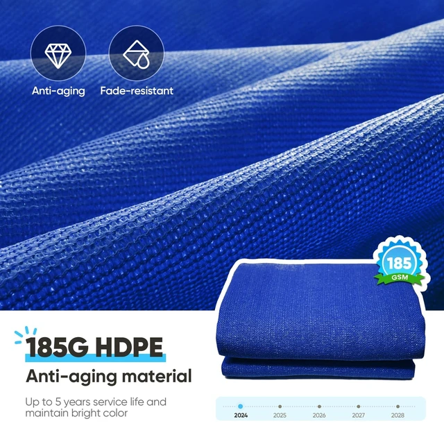 Alt view image 3 of 7 - Sun Shade Sail for Patio w/Hardware Kit 185GSM 20x20ft Blue | Square Outdoor Sunshades UV Block Outside Canopy Cover for Commercial, Backyard, Garden, Deck