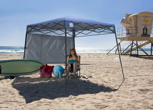 Alt view image 2 of 7 - Go Hybrid 6' x 6' Sun Protection Pop-Up Compact and Lightweight 7' x 7' Base Slant Leg Backpack Canopy, Regatta Blue