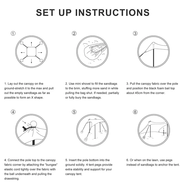 Alt view image 7 of 7 - Beach Tent, Beach Canopy Sun Shade UPF 50+, Portable 10×10 FT Camping Sun Shelter with Sandbags, Poles, Ground Pegs and Anti-Wind Ropes for Outdoor, Backyard, Picnics, Sport, Fishing