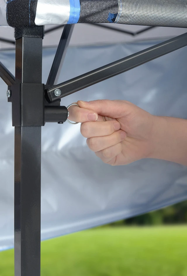 Alt view image 6 of 7 - Go Hybrid 6' x 6' Sun Protection Pop-Up Compact and Lightweight 7' x 7' Base Slant Leg Backpack Canopy, Regatta Blue