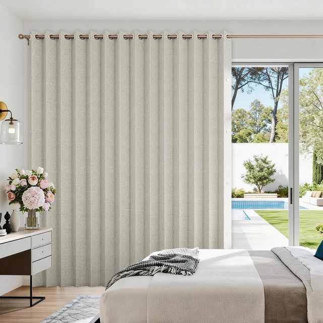 Main image of Vertical Privacy Shades, Memory Trained Pinch Pleated Vertical Drape Suit for 78 Width Open Cover, 1 Panel, W100 x L96, Natural