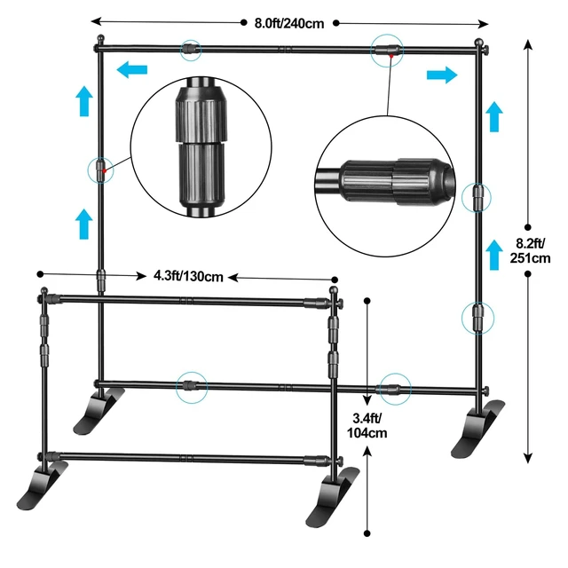 Alt view image 2 of 6 - 8x8ft Backdrop Banner Stand Adjustable Backdrop Stand Heavy Duty | Photo Backdrop Stand with Carrying Bag for Trade Show,Professional Photo Booths,Party,Step and Repeat Background Display