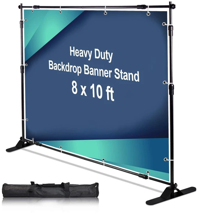 Main image of 10 x 8 ft Heavy Duty Backdrop Banner Stand Kit | Adjustable Photography Step and Repeat Stand for Parties, Portable Trade Show Photo Booth Background with Carrying Bag