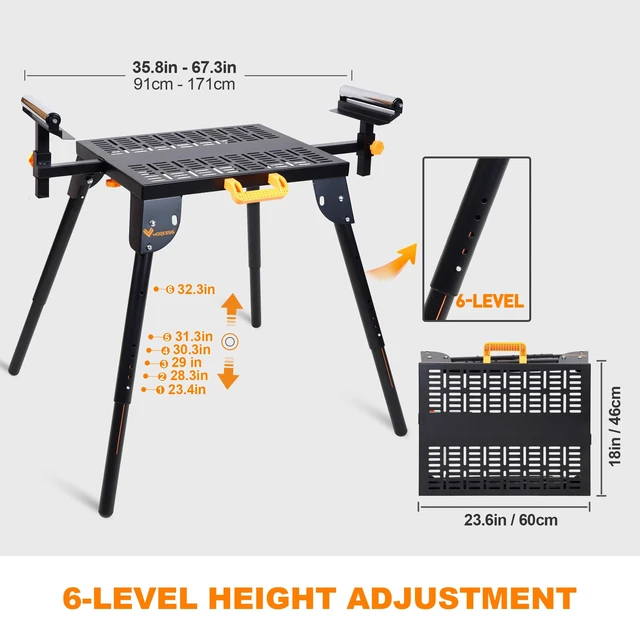Alt view image 3 of 7 - Universal Miter Saw Stand with Grid Tabletop 300 lbs Load Capacity 6-Level Height Adjustment Table Saw Stand WK-MS046