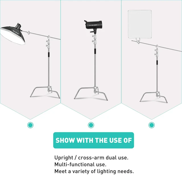 Alt view image 3 of 7 - Heavy Duty C Stand 10.8ft/330cm with Boom Arm Sandbag Grips | 100% Stainless Steel Photography Light Stand Studio Monolight, Softbox, Reflector (Max Loading 44 Pounds