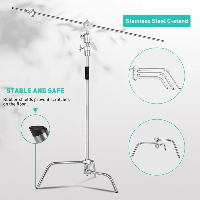 Alt view image 2 of 7 - Heavy Duty C Stand 10.8ft/330cm with Boom Arm Sandbag Grips | 100% Stainless Steel Photography Light Stand Studio Monolight, Softbox, Reflector (Max Loading 44 Pounds