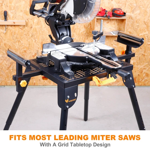 Alt view image 2 of 7 - Universal Miter Saw Stand with Grid Tabletop 300 lbs Load Capacity 6-Level Height Adjustment Table Saw Stand WK-MS046