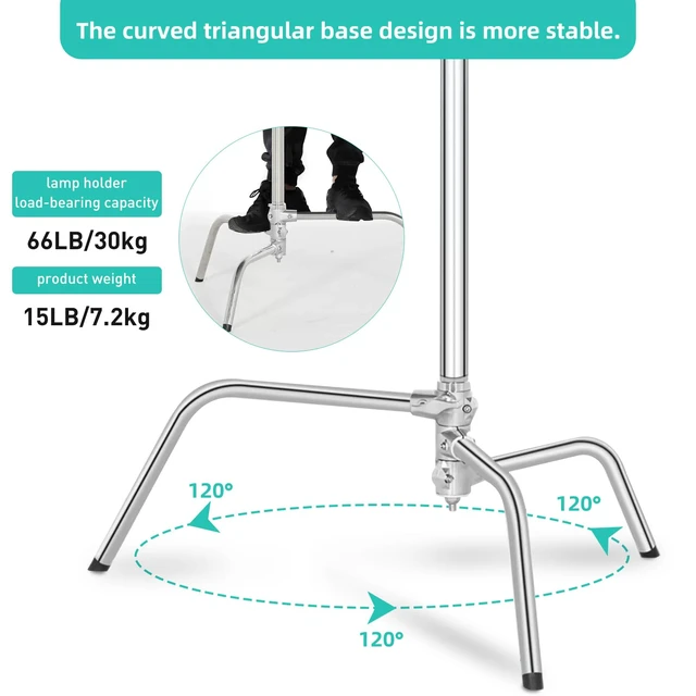 Alt view image 6 of 7 - Heavy Duty C Stand 10.8ft/330cm with Boom Arm Sandbag Grips | 100% Stainless Steel Photography Light Stand Studio Monolight, Softbox, Reflector (Max Loading 44 Pounds