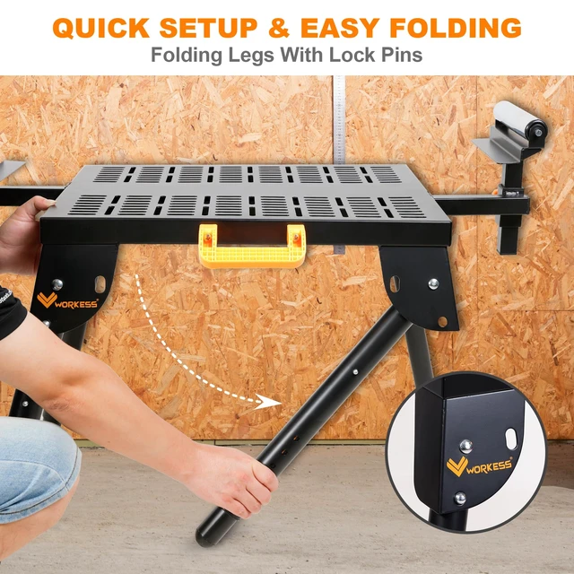 Alt view image 6 of 7 - Universal Miter Saw Stand with Grid Tabletop 300 lbs Load Capacity 6-Level Height Adjustment Table Saw Stand WK-MS046