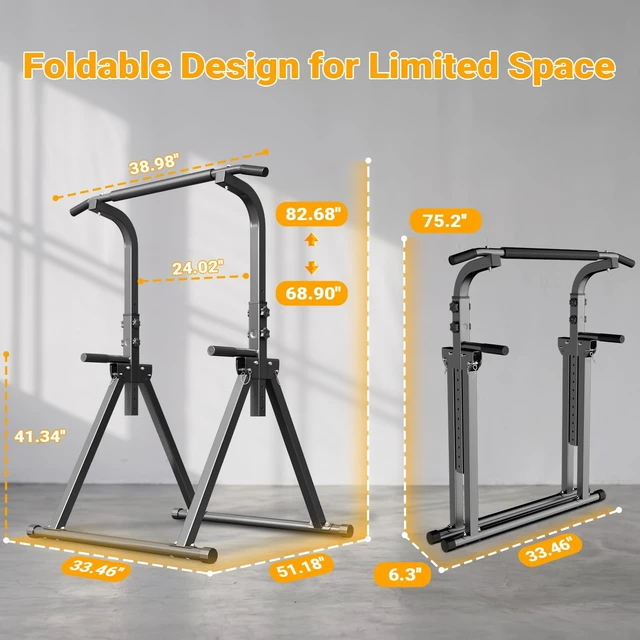 Alt view image 7 of 7 - Foldable Pull Up Bar Free Standing Multi-function Power Tower | Dip Bar, Home Gym, Strength Training Equipment, 350 LBS Weight Capacity