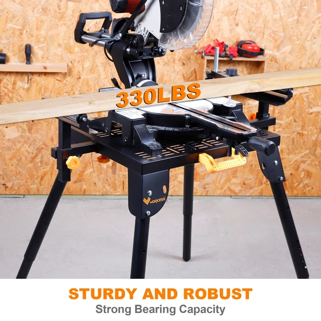 Alt view image 5 of 7 - Universal Miter Saw Stand with Grid Tabletop 300 lbs Load Capacity 6-Level Height Adjustment Table Saw Stand WK-MS046