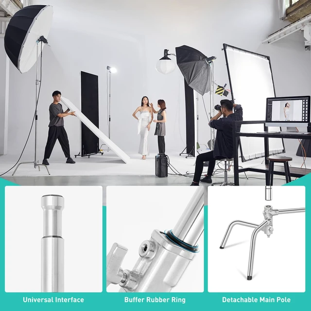 Alt view image 7 of 7 - Heavy Duty C Stand 10.8ft/330cm with Boom Arm Sandbag Grips | 100% Stainless Steel Photography Light Stand Studio Monolight, Softbox, Reflector (Max Loading 44 Pounds