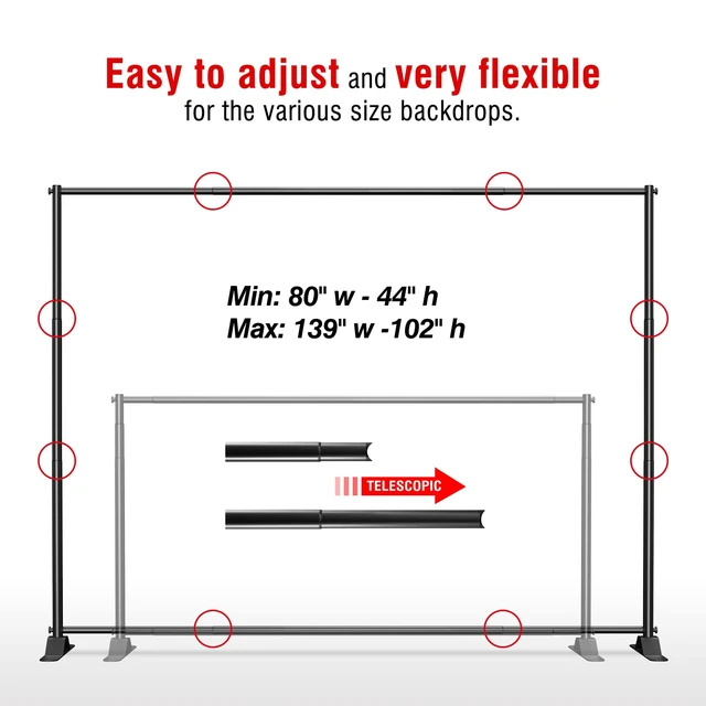 Alt view image 4 of 7 - 4x7-8x10 FT Extra Thick Backdrop Banner Stand, Heavy Duty Adjustable Step and Repeat Stand for Parties & Photography, Portable Trade Show Photo Booth Background with Carrying Bag