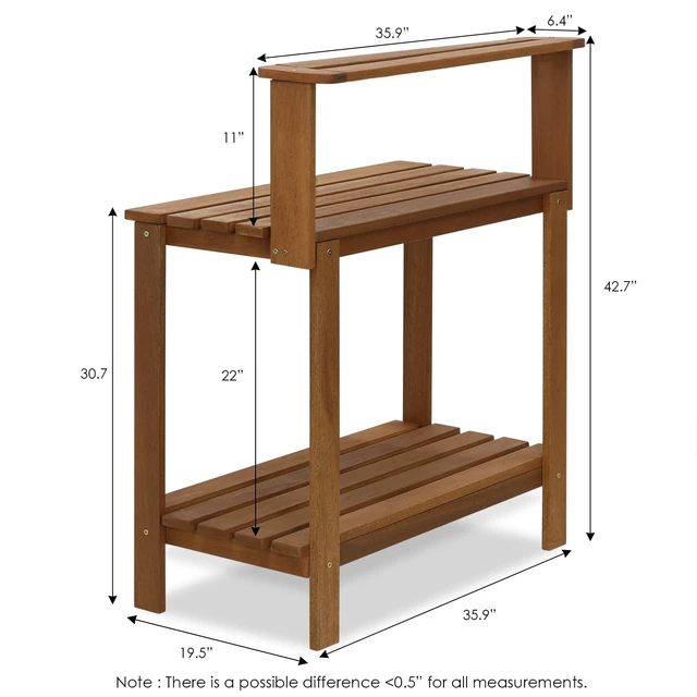Alt view image 3 of 7 - Tioman Outdoor Potting Bench with Storage Shelf, Natural | Slatted Hardwood, Potting Bench Table, Garden Workstation, with Shelves for Gardening, Potting, Planting