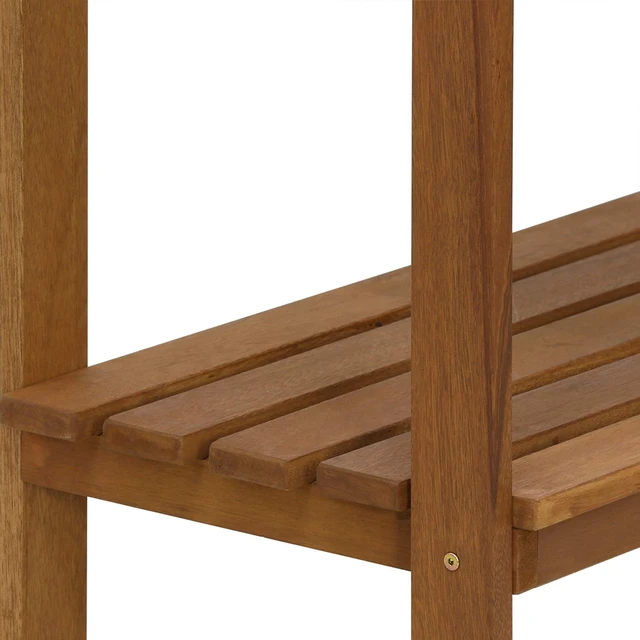 Alt view image 6 of 7 - Tioman Outdoor Potting Bench with Storage Shelf, Natural | Slatted Hardwood, Potting Bench Table, Garden Workstation, with Shelves for Gardening, Potting, Planting