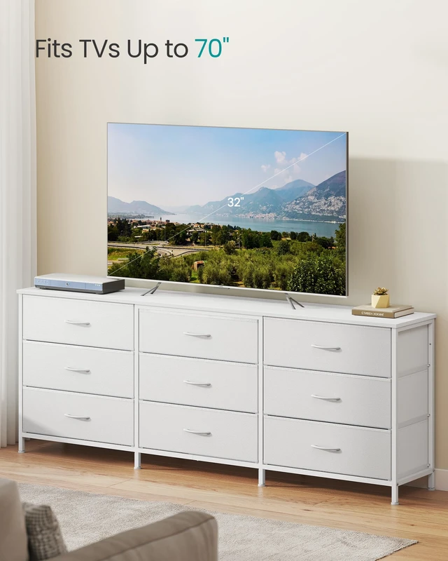 Alt view image 2 of 5 - Dresser with 9 Fabric Drawers, TV Stand for TVs Up to 70 Inches | Wide Dresser, Chest of Drawers for Bedroom and Living Room, Cloud White, BELLAH Collection ULGS233WH02S