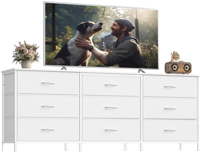 Main image of Dresser with 9 Fabric Drawers, TV Stand for TVs Up to 70 Inches | Wide Dresser, Chest of Drawers for Bedroom and Living Room, Cloud White, BELLAH Collection ULGS233WH02S