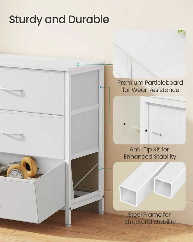 Alt view image 4 of 5 - Dresser with 9 Fabric Drawers, TV Stand for TVs Up to 70 Inches | Wide Dresser, Chest of Drawers for Bedroom and Living Room, Cloud White, BELLAH Collection ULGS233WH02S