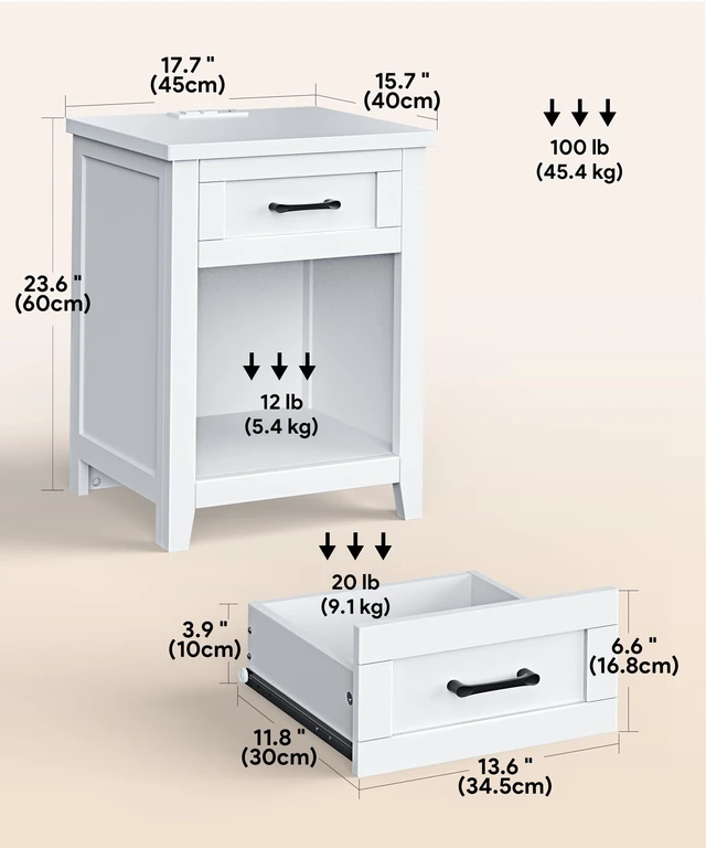 Alt view image 2 of 7 - Farmhouse Nightstand with Charging Station & Large Storage, Set of 2 Modern End Tables with Outlets, USB Ports and Type-C Ports, Easy Assembly for Bedroom (Pure White)