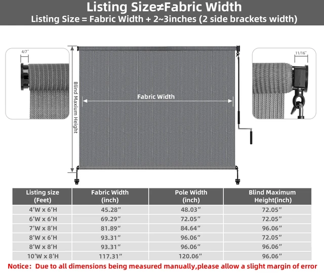 Alt view image 3 of 7 - Outdoor Roller Shades,Exterior Cordless Patio Shade Roll Up Blind for Porch | 10ft Wide x 8 H Outdoor Blinds for Patio Porch Gazebo Pergola Privacy Screen Protection UV Sun Blocking