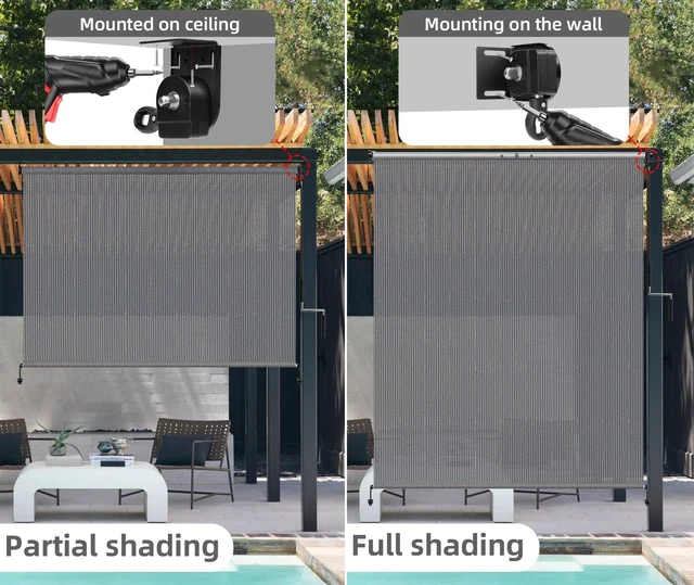 Alt view image 5 of 7 - Outdoor Roller Shades,Exterior Cordless Patio Shade Roll Up Blind for Porch | 10ft Wide x 8 H Outdoor Blinds for Patio Porch Gazebo Pergola Privacy Screen Protection UV Sun Blocking