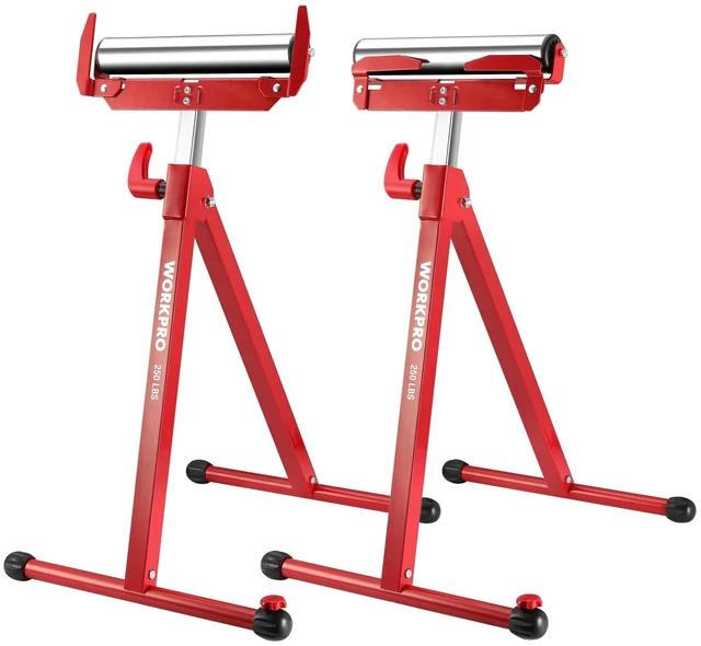 Main image of Folding Roller Stand Height Adjustable, Heavy Duty 250 LB Load Capacity, Outfeed Woodworking (Upgraded head), 2PCS