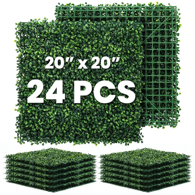 Main image of Grass Wall Panel 24 Pack 20"x20" Artificial Boxwood Hedge Plant Wall, Greenery Walls, Artificial Grass Backdrop, Privacy Hedge Screen Faux Boxwood for Outdoor,Indoor,Garden,Fence,Backyard