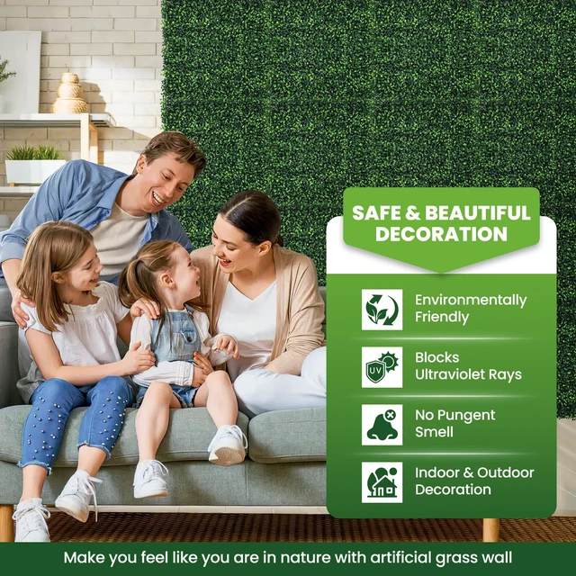 Alt view image 4 of 7 - Grass Wall Panel 24 Pack 20"x20" Artificial Boxwood Hedge Plant Wall, Greenery Walls, Artificial Grass Backdrop, Privacy Hedge Screen Faux Boxwood for Outdoor,Indoor,Garden,Fence,Backyard