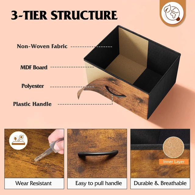Alt view image 7 of 7 - LED Dresser TV Stand for 65 Inch TV, 8 Drawers, Rustic Brown | Fits TVs up to 65 inch, 8 fabric drawers, LED chest of drawers, Built-in power outlet, Living room or bedroom