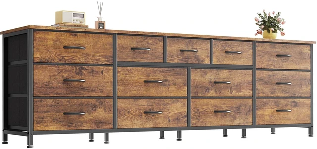 Main image of 70 Inch Long Dresser for Bedroom, TV Stand for 65, 75, 80 Inch TV | 13 Large Fabric Drawer, Large Entertainment Center for Bedroom, Wide Chest of Drawer with Storage, Rustic Brown