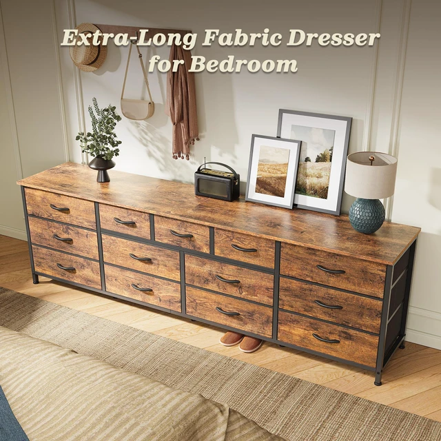 Alt view image 5 of 7 - 70 Inch Long Dresser for Bedroom, TV Stand for 65, 75, 80 Inch TV | 13 Large Fabric Drawer, Large Entertainment Center for Bedroom, Wide Chest of Drawer with Storage, Rustic Brown