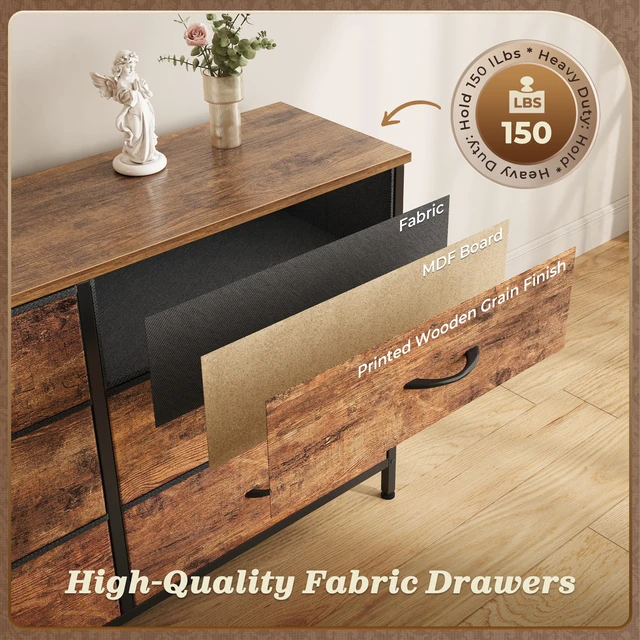 Alt view image 6 of 7 - 70 Inch Long Dresser for Bedroom, TV Stand for 65, 75, 80 Inch TV | 13 Large Fabric Drawer, Large Entertainment Center for Bedroom, Wide Chest of Drawer with Storage, Rustic Brown