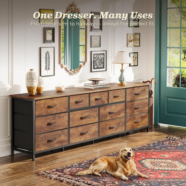 Alt view image 7 of 7 - 70 Inch Long Dresser for Bedroom, TV Stand for 65, 75, 80 Inch TV | 13 Large Fabric Drawer, Large Entertainment Center for Bedroom, Wide Chest of Drawer with Storage, Rustic Brown