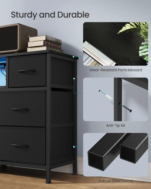 Alt view image 6 of 6 - Dresser for Bedroom with Outlets & LED Lights, 8 Fabric Drawers | TV Stand for TVs Up to 65 Inches, Chest of Drawers with Steel Frame, Ink Black, BELLAH Collection ULGS434BH02S