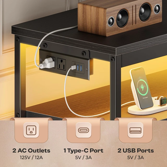 Alt view image 4 of 7 - LED TV Stand for Bedroom, 47 Inch Dresser TV Stand for 43, 50, 55 Inch TV, Black TV Stand with Storage, Entertainment Center with Power Outlets, 6 Drawer Fabric Dresser for Living Room