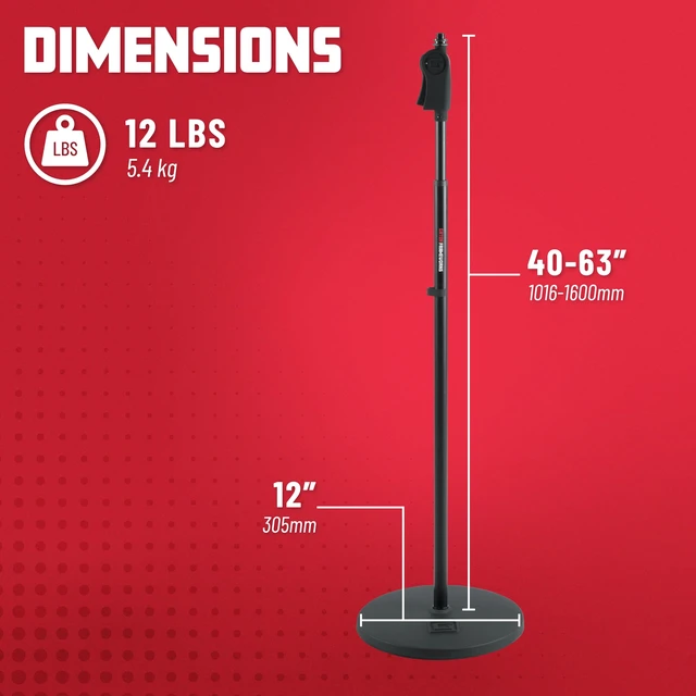 Alt view image 6 of 6 - Frameworks Microphone Stand with 12" Weighted Base and Deluxe Soft Grip Squeeze Height Adjustment, (GFW-MIC-1201)