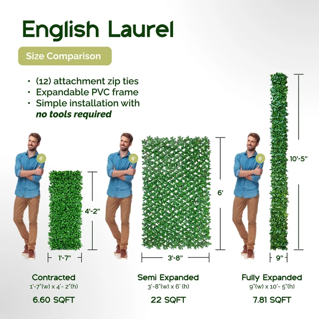 Alt view image 4 of 7 - 20''X50'' Artificial Privacy Grass Wall Decor, Laurel Leaf | Faux Trellis, Expandable lattice Panels for Indoor, Outdoor, Garden And Balcony Greenery Wall Fence Screen | UV Resistant