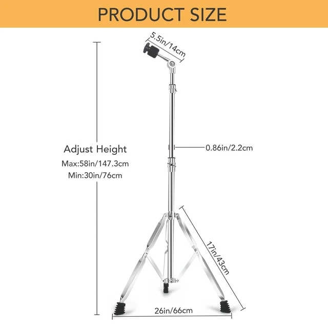 Alt view image 3 of 7 - Straight Cymbal Stand + Boom Cymbal Stand Combo Set | 4 Pack Adjustable Drum Hardware Percussion Mount Holder Gear Set for Mounting Crash, Ride, Splash Cymbal, Double Braced Legs