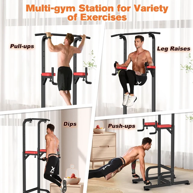 Alt view image 2 of 7 - Power Tower Pull Up Bar Station Workout Dip Station for Home Gym Strength Training Fitness Equipment