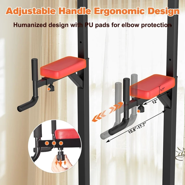Alt view image 3 of 7 - Power Tower Pull Up Bar Station Workout Dip Station for Home Gym Strength Training Fitness Equipment
