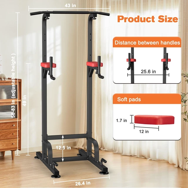 Alt view image 7 of 7 - Power Tower Pull Up Bar Station Workout Dip Station for Home Gym Strength Training Fitness Equipment