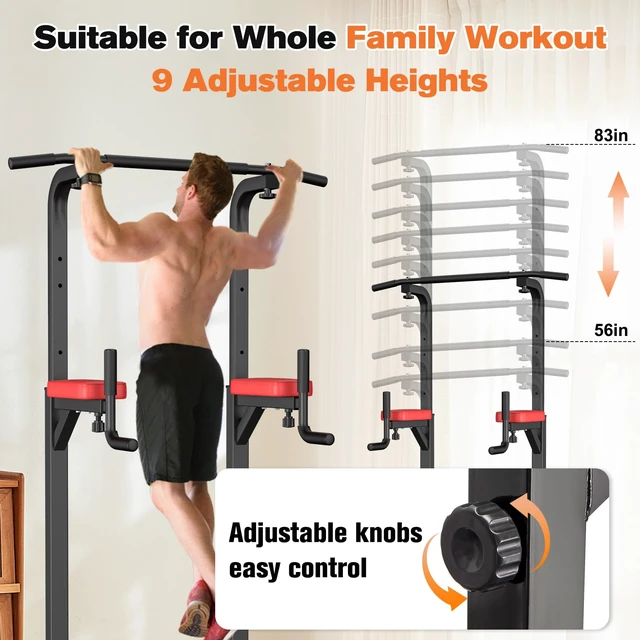 Alt view image 5 of 7 - Power Tower Pull Up Bar Station Workout Dip Station for Home Gym Strength Training Fitness Equipment